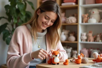 Femme arrangeant accessoires animaux dans une boutique