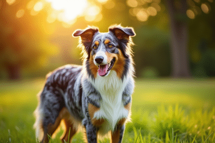 Chien Australian Shepherd bleu merle en plein air au parc