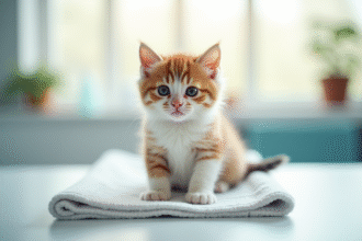 Petit chaton fluffy dans une clinique vétérinaire lumineuse