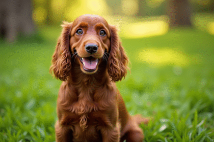 Cocker Spaniel assis sur herbe verte lumineuse