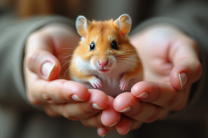 Petit hamster syrien doré tenu dans les mains