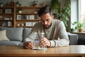 Jeune homme assemble un kit de fourmiliere moderne dans un salon