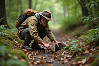 Naturaliste observant un blaireau dans une forêt européenne