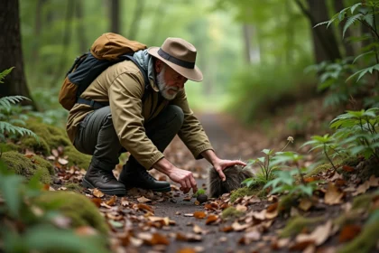 Naturaliste observant un blaireau dans une forêt européenne