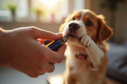Personne tenant doucement la patte d'un chien avec un coupe-ongles