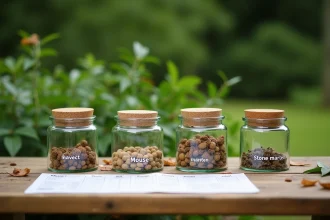 Trognes d'animaux sur une table en plein air dans un jardin